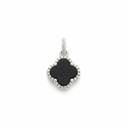 silver pendant clover shaped black onyx