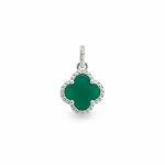 silver pendant clover shaped green onyx