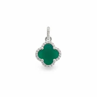 silver pendant clover shaped green onyx