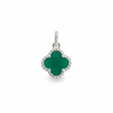 silver pendant clover shaped green onyx