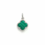 silver pendant clover shaped malachite