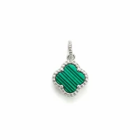 silver pendant clover shaped malachite