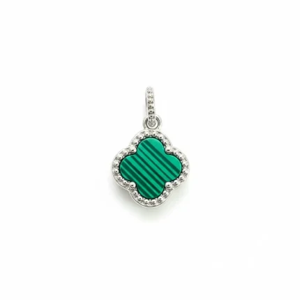 silver pendant clover shaped malachite