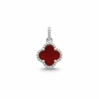 silver pendant clover shaped red onyx