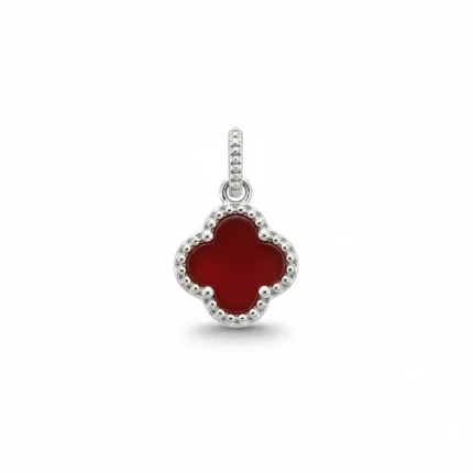 silver pendant clover shaped red onyx