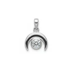 Moon shaped silver pendant with cubic zirconia