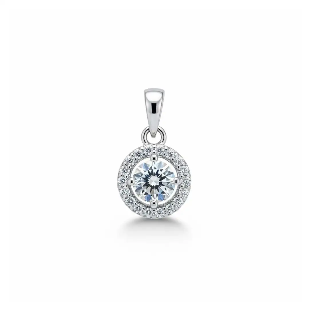 pendant cubic zirconia 13a round shaped 6mm cluster silver pendant with cubic zirconia
