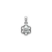 flower shaped silver pendant with cubic zirconia
