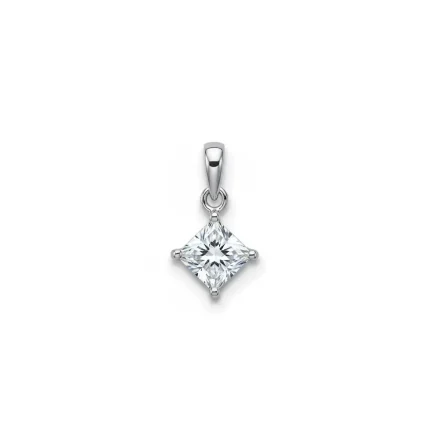 single piece 6mm square silver pendant cubic zirconia