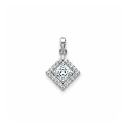 square shaped 5mm cluster silver pendant with cubic zirconia
