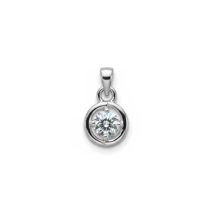 silver pendant with 6mm round single piece cubic zirconia