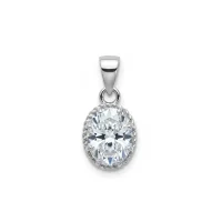 silver pendant with 7x9mm oval cubic zirconia in tar setting