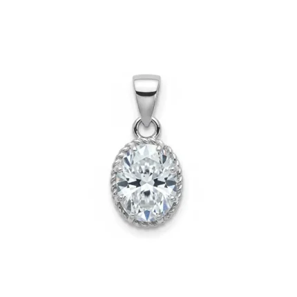 silver pendant with 7x9mm oval cubic zirconia in tar setting