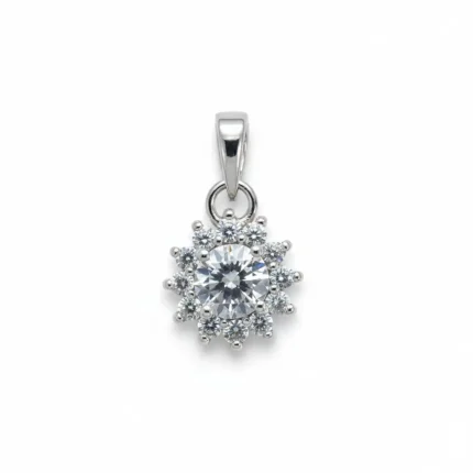 Silver pendant with 5mm round cubic zirconia in cluster gidha setting