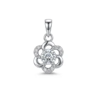 flower shaped 5mm round cubic zirconia silver pendant