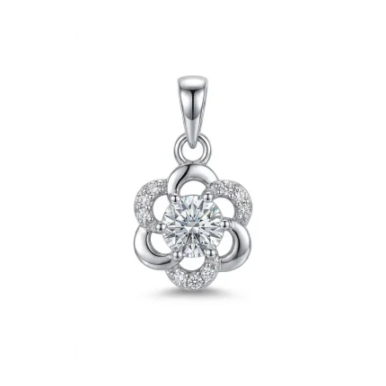 flower shaped 5mm round cubic zirconia silver pendant