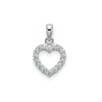 Heart shaped hollow silver pendant with cubic zirconia