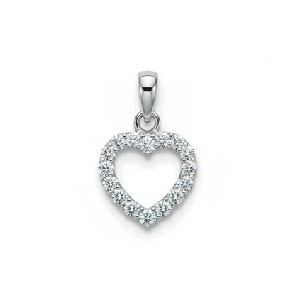 Heart shaped hollow silver pendant with cubic zirconia