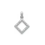 Square shaped hollow silver pendant with cubic zirconia