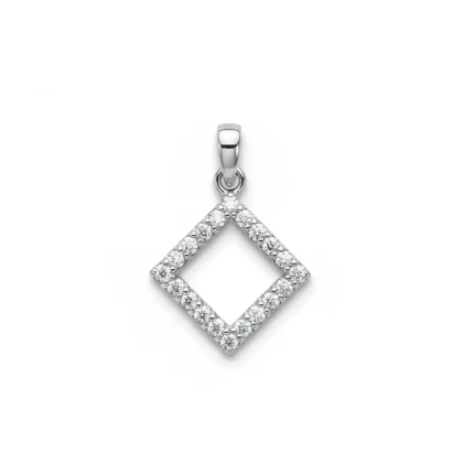Square shaped hollow silver pendant with cubic zirconia