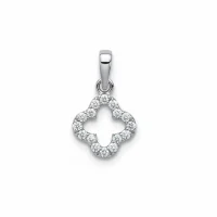 clover shaped hollow silver pendant with cubic zirconia