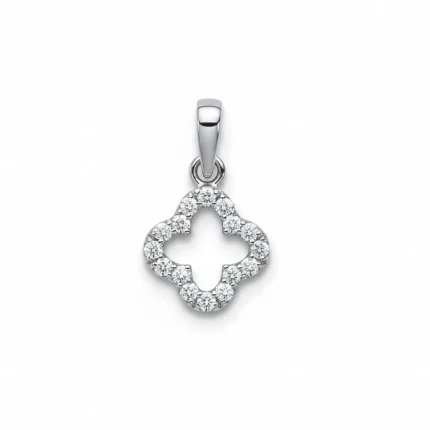 clover shaped hollow silver pendant with cubic zirconia