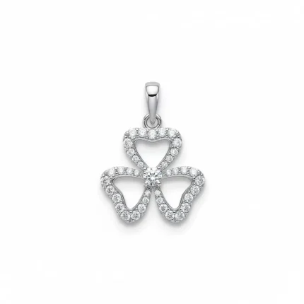 flower shaped silver pendant with 3.5 mm round cubic zirconia
