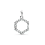 Hexagon shaped hollow silver pendant with cubic zirconia