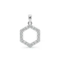 Hexagon shaped hollow silver pendant with cubic zirconia