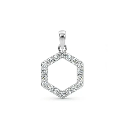 Hexagon shaped hollow silver pendant with cubic zirconia