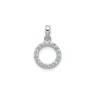 circle shaped hollow silver pendant with cubic zirconia
