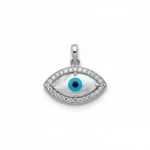 silver pendant with 7x14mm eye shaped cluster evil eye