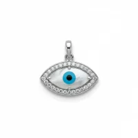 silver pendant with 7x14mm eye shaped cluster evil eye
