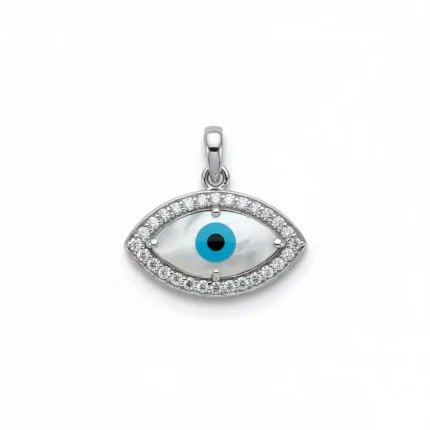 silver pendant with 7x14mm eye shaped cluster evil eye