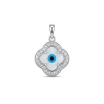 silver pendant with 10mm clover shaped cluster evil eye