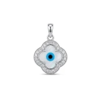 silver pendant with 10mm clover shaped cluster evil eye