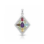 silver pendant with pear shaped multi gemstone and cubic zirconia