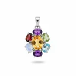 silver pendant with 7x9 mm & 6x4 mm oval multi gemstone