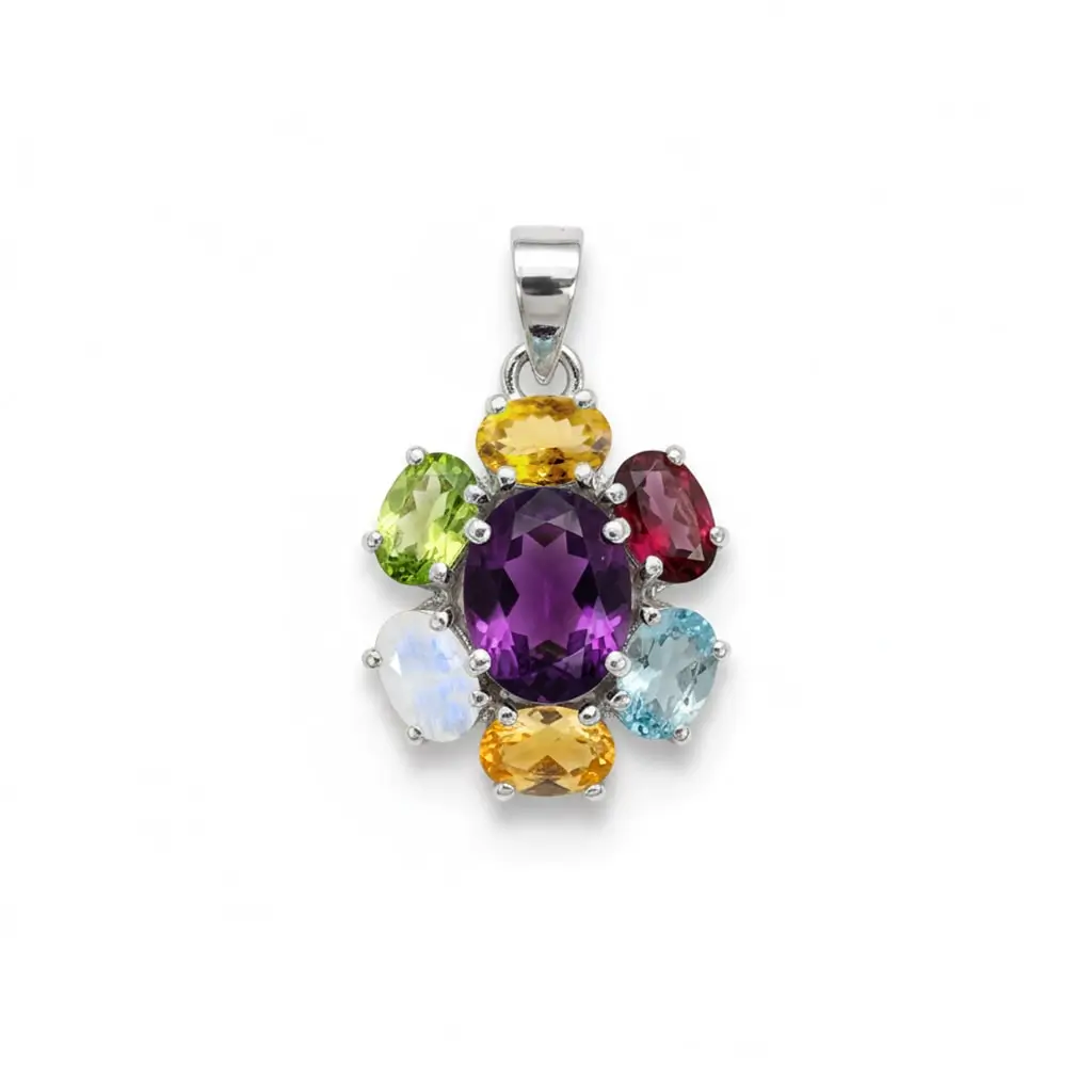 pendant gemstone 24c multi gemstone a silver pendant with 7x9 mm & 6x4 mm oval multi gemstone
