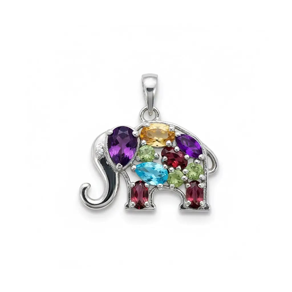 pendant gemstone 25a multi gemstone a silver pendant elephant design with multi gemstone