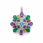 silver pendant round shaped with different shape multi gemstone