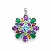 silver pendant round shaped with different shape multi gemstone