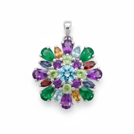 silver pendant round shaped with different shape multi gemstone