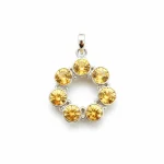 silver pendant round shaped with 6mm round citrine