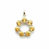 silver pendant round shaped with 6mm round citrine