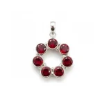 silver pendant round shaped with 6mm round garnet