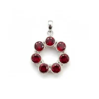 silver pendant round shaped with 6mm round garnet
