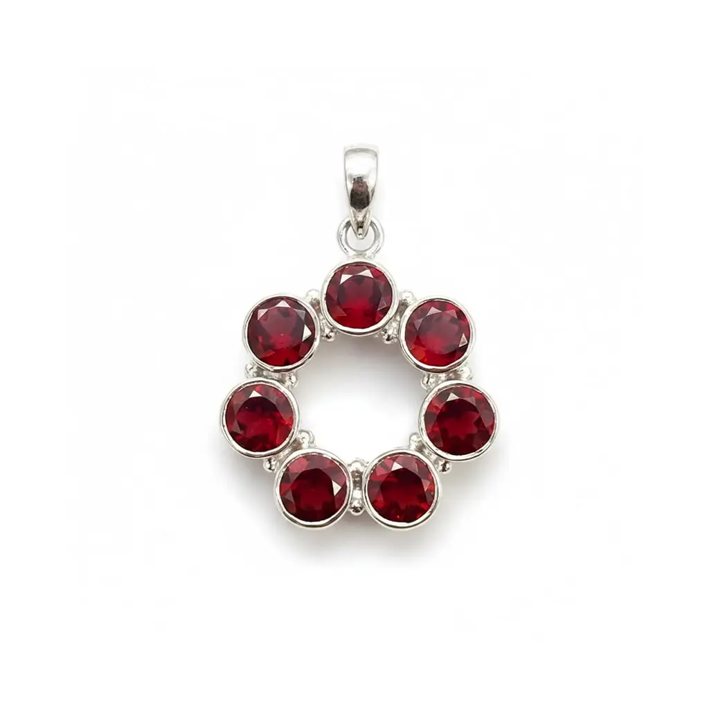 pendant gemstone 27b garnet a silver pendant round shaped with 6mm round garnet