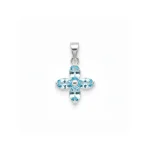 silver pendant flower shaped with 6x4mm oval blue topaz