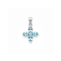 silver pendant flower shaped with 6x4mm oval blue topaz